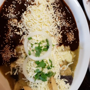 enchiladas con mole y salsa verde