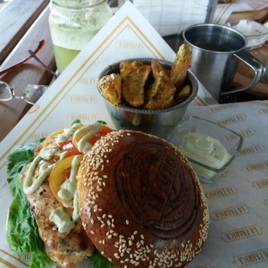 chicken sandwich and fries