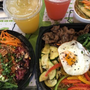 bibimbap y sopa ramyeon