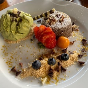 CHOCOLATE LAVA CAKE WITH GREEN TEA ICE CREAM