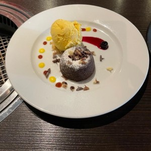 CHOCOLATE LAVA CAKE WITH GREEN TEA ICE CREAM