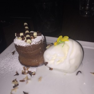 CHOCOLATE LAVA CAKE WITH GREEN TEA ICE CREAM