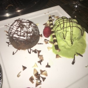 CHOCOLATE LAVA CAKE WITH GREEN TEA ICE CREAM