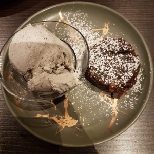 CHOCOLATE LAVA CAKE WITH GREEN TEA ICE CREAM