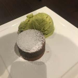 CHOCOLATE LAVA CAKE WITH GREEN TEA ICE CREAM