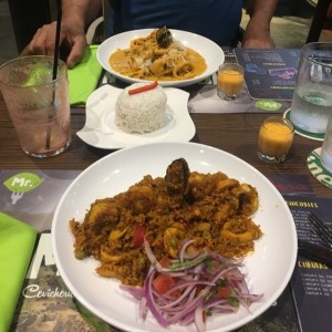 pescado a lo macho y arroz con mariscos