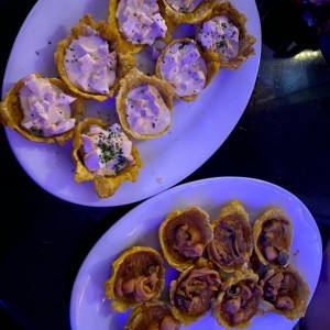 patacones de pollo y marisco