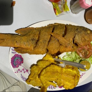 Pargo frito con patacones 