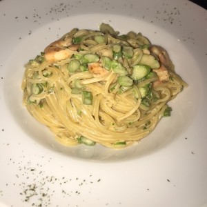 Spaghettini con camarones 