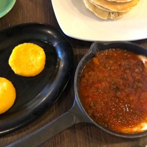 3 eggs in tomato sauce and tortilla