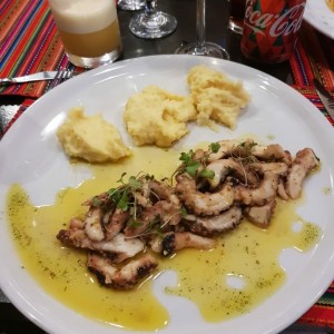 pulpo al ajillo con pure de papas