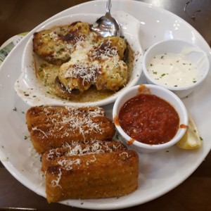 Seafood stuffed mushrooms + Lasagna Fritta