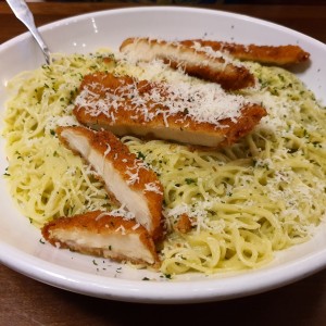 Capellini + Creamy Pesto + chicken fritta