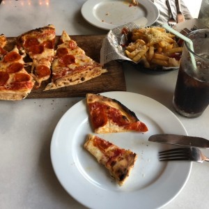 Pepperoni Pizza and cheese fries