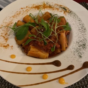 Rigatonnis al Ragu con Chorizo