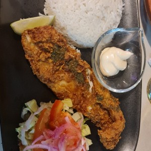 filete de pescada senxillo con arroz con coco