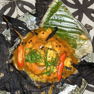 Tamal de arroz con langostino