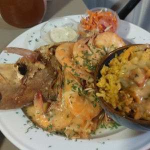 pescado con langostino y arroz con mariscos 