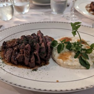 Rib Eye con arroz con queso cabra