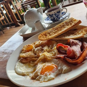 American breakfast with baguette 