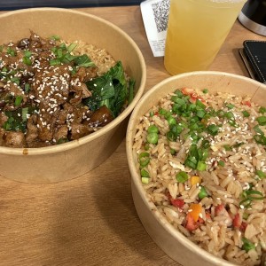 Arroz con puerco y mongolian beef