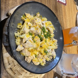 Penne con salsa alfredo y espinaca 