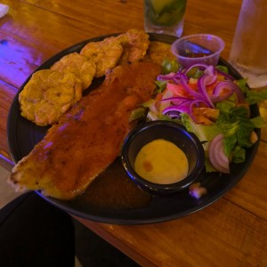 Filete de pescado en salsa roja