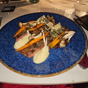 rib eye/zanahorias glaseadas