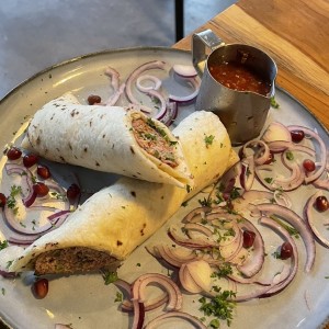 LAMRO'S LAMB KEBAB WITH LAVASH AND SOUCE