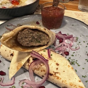 LAMRO'S LAMB KEBAB WITH LAVASH AND SOUCE