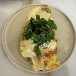 Omelette con queso en salsa blanca