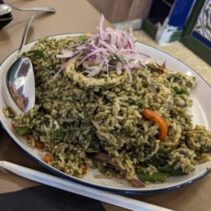 Arroz verde de mariscos