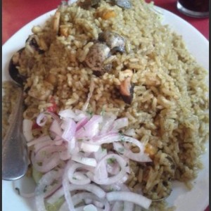 arroz verde con mariscos