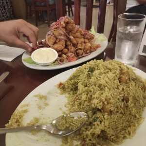 Arroz verde con Mariscos