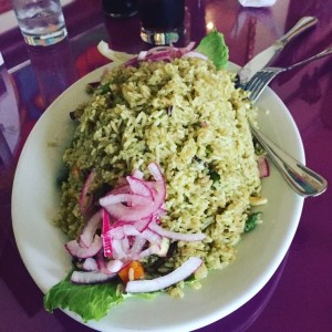 Arroz verde de mariscos