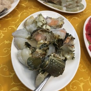 Langostas y camarones para hotpot