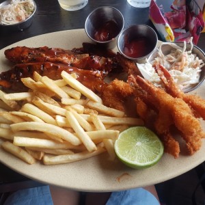 baby back ribs and shrimps