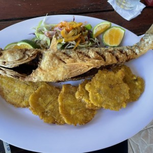 Pescado frito con patacones 