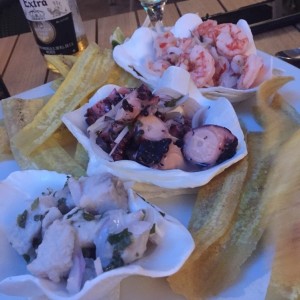 ceviche mixto , corvina-pulpo-camaron