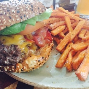 american burger and sweet potato