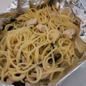 spaghetti con pollo al cartucho 