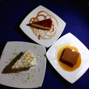 Flan de la casa, Cheesecake y Pie de Limon 