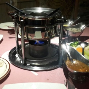 Fondue con langostinos