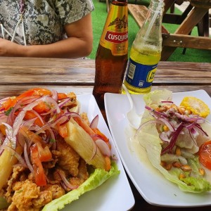 Jalea y ceviche en leche de tigre