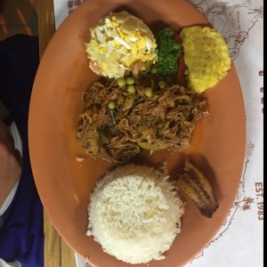 ropa vieja con arroz y ensalada se papa