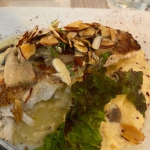 Pescado Curvina en salsa de hummus 