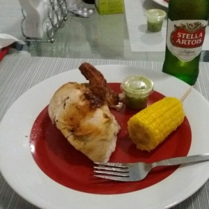 Pollo asado y Mazorca. 