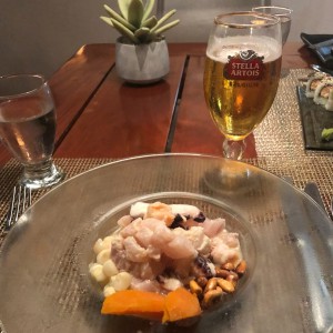 CEBICHE DE PESCADO, PULPO Y CAMARONES