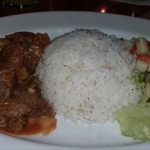 Punta de fielte a la mexica con arroz a la valenciana